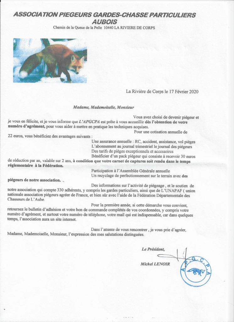 Courrier d'invitation à adhérer.